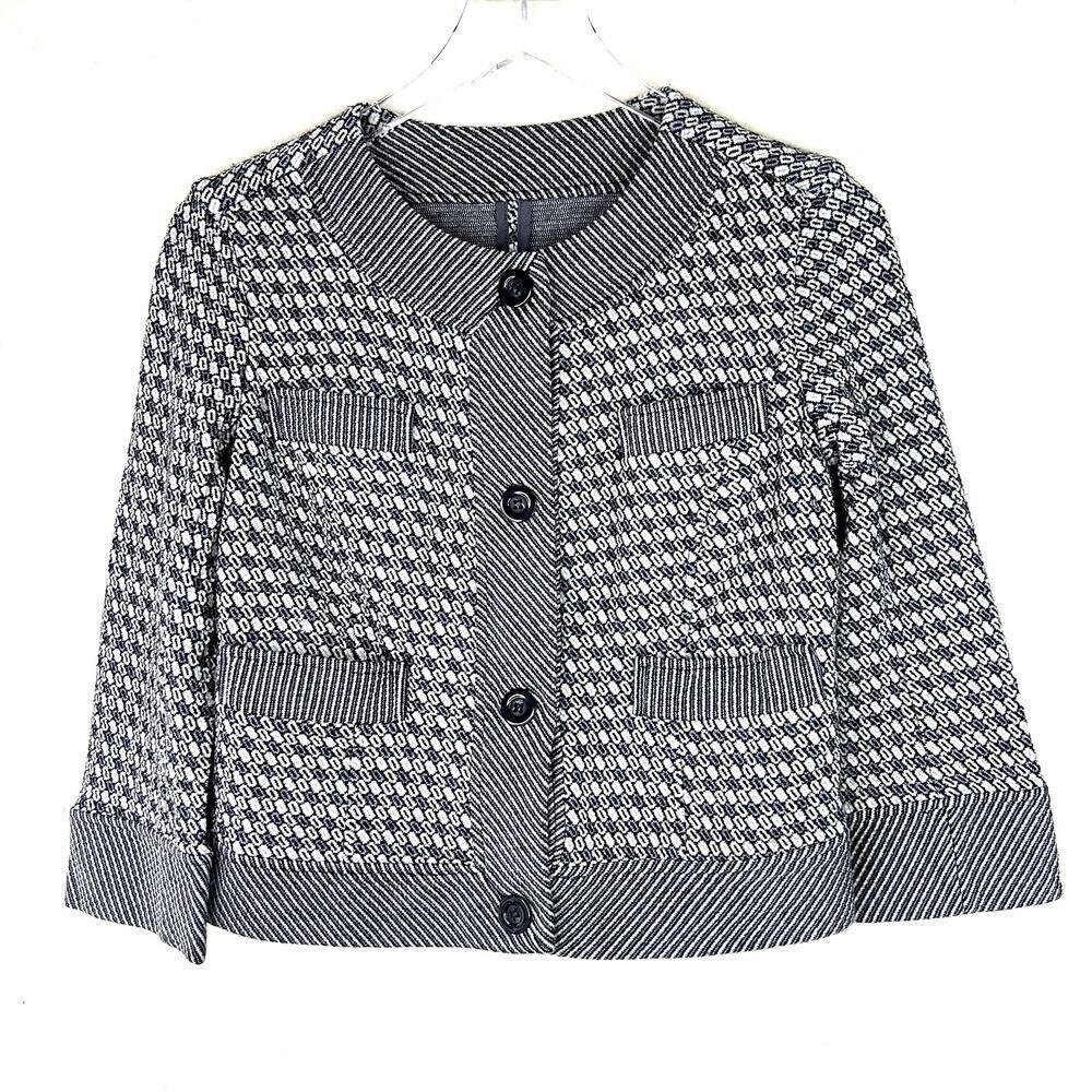 Diane Von Furstenberg Gabrielle Wool Blend Knit Jacket Cardigan Black White Sm